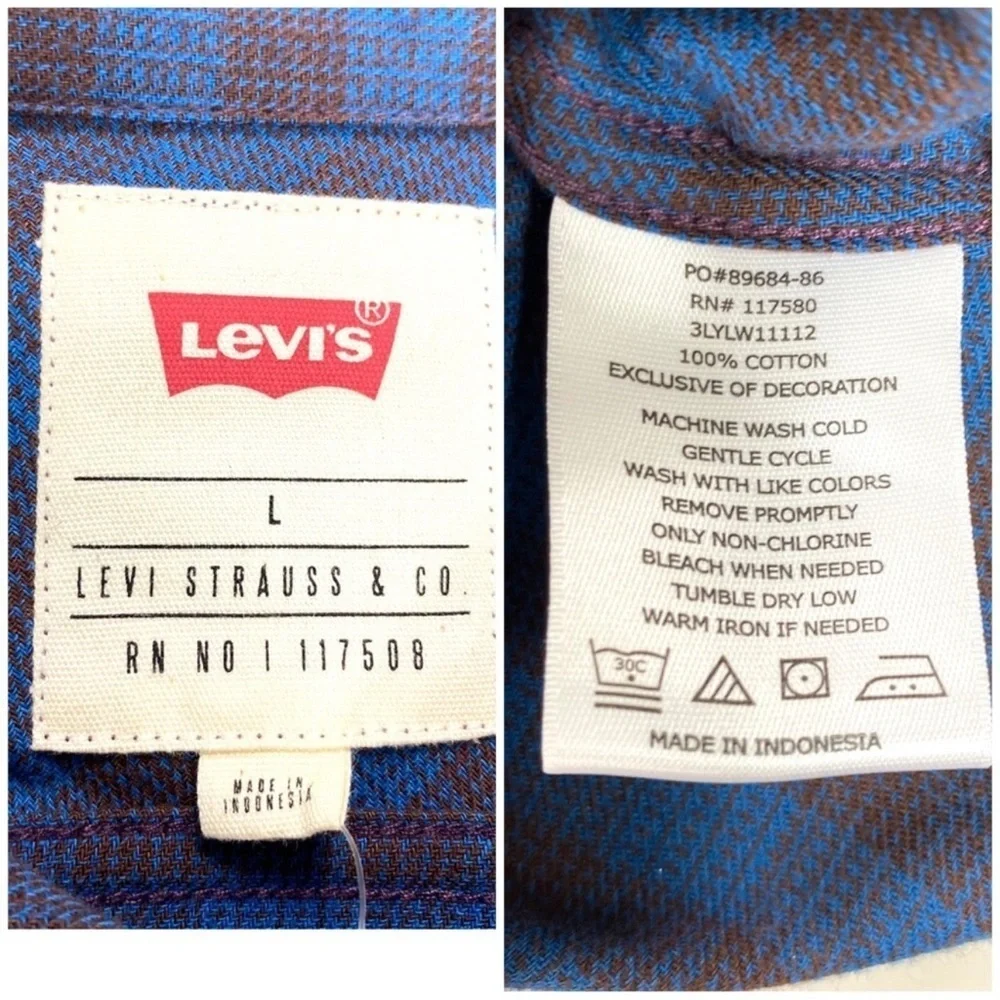 Levi’s Gingham Checkered Casual Flannel Button Up Shirt Blue Size L New with Tag